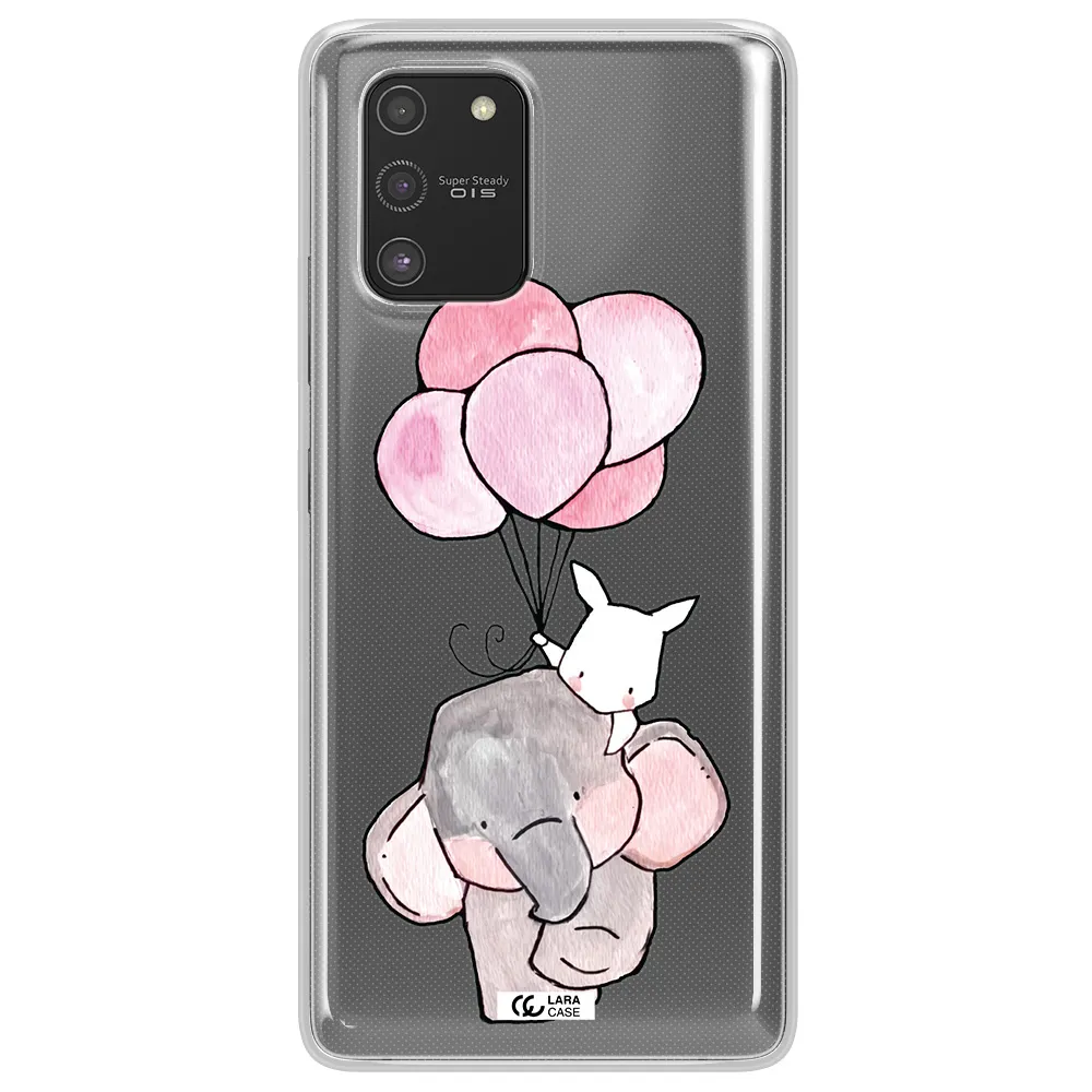 a cartoon elephant and donkey holding balloons Samsung S10 Lite Clear TPU Case