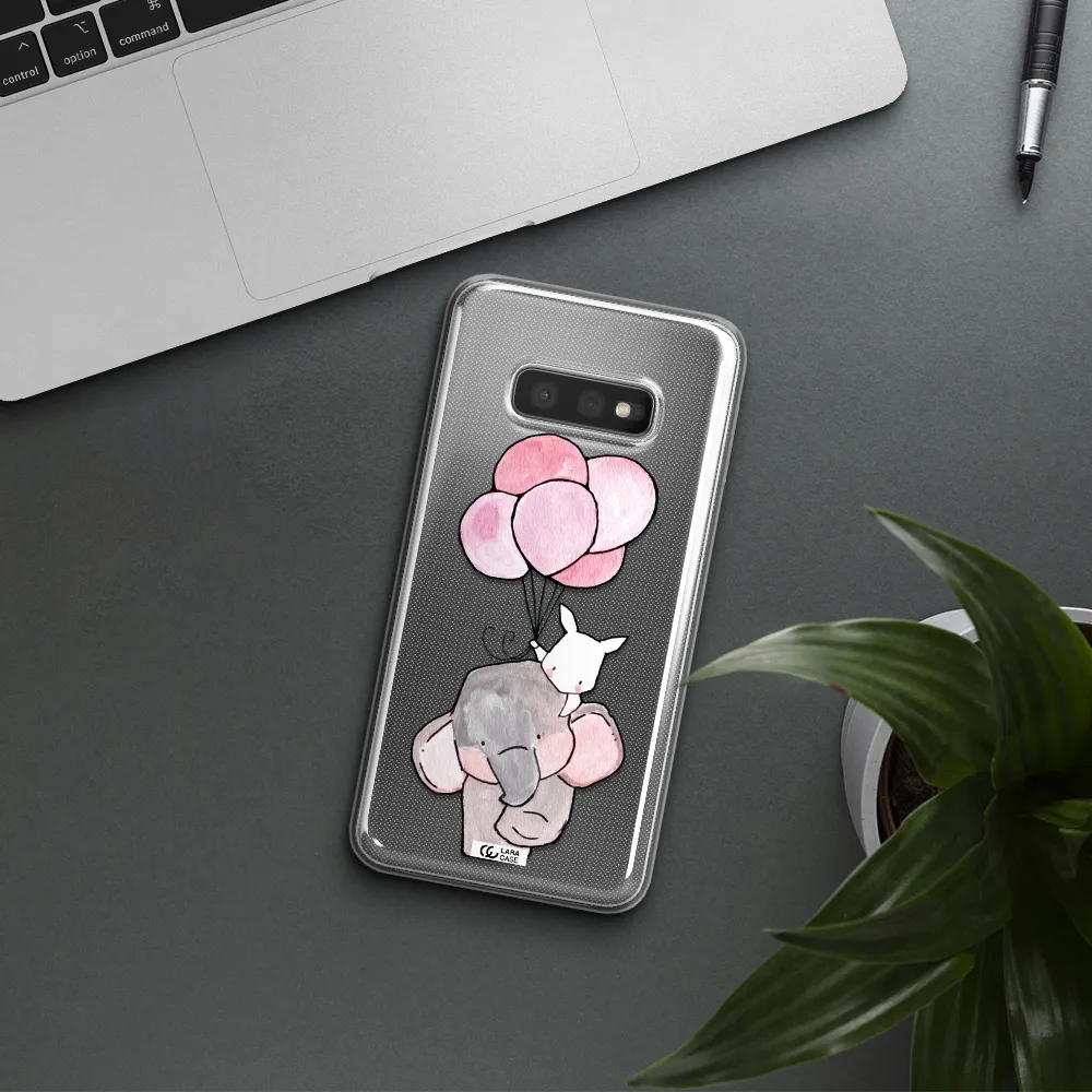 a cartoon elephant and donkey holding balloons Samsung S10e Clear TPU Case