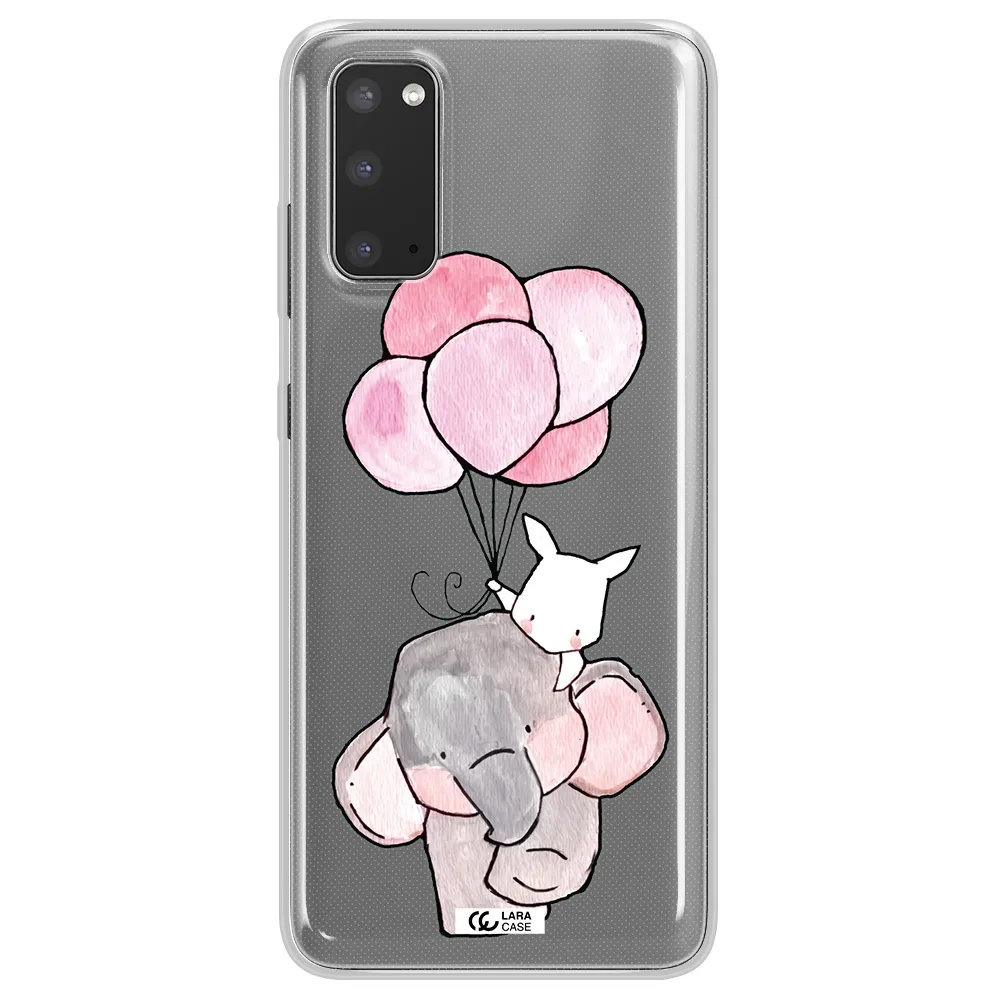a cartoon elephant and donkey holding balloons Samsung S20 Clear TPU Case