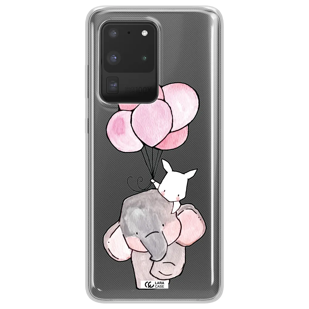 a cartoon elephant and donkey holding balloons Samsung S20 Ultra Clear TPU Case
