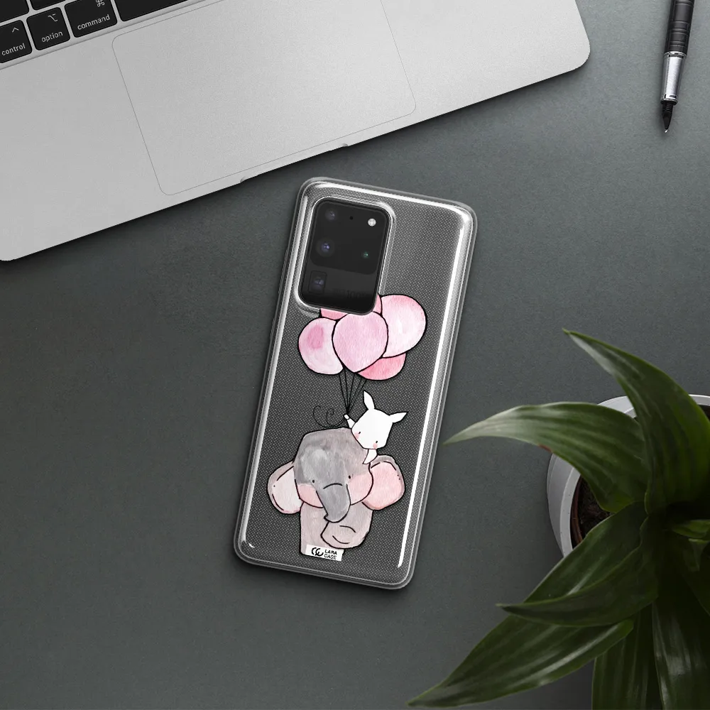 a cartoon elephant and donkey holding balloons Samsung S20 Ultra Clear TPU Case