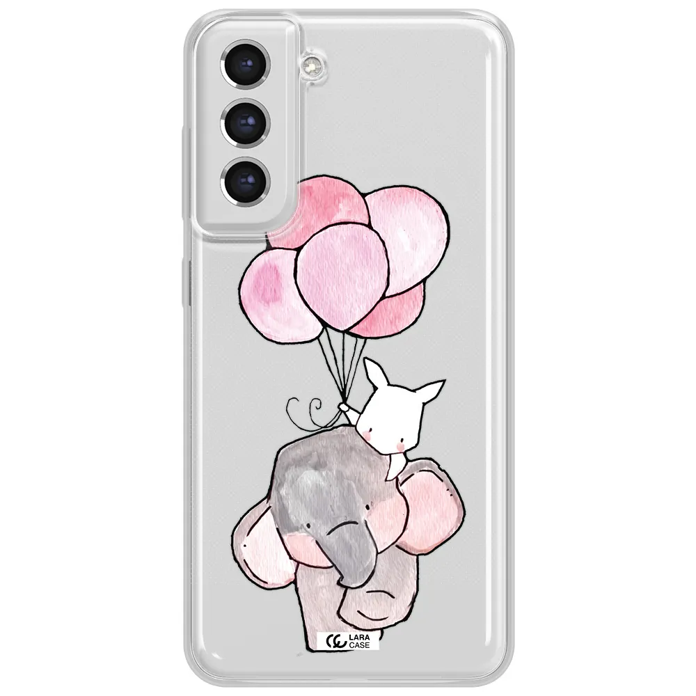 A Cartoon Elephant And Donkey Holding Balloons Samsung S21 Fe Clear Tpu Case