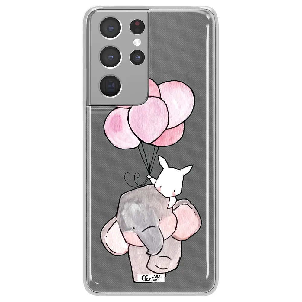 a cartoon elephant and donkey holding balloons Samsung S21 Ultra Clear TPU Case