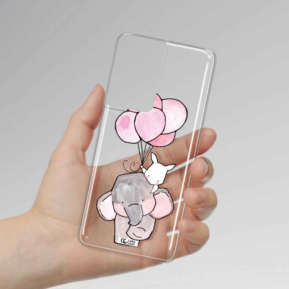 a cartoon elephant and donkey holding balloons Samsung S21 Ultra Clear TPU Case