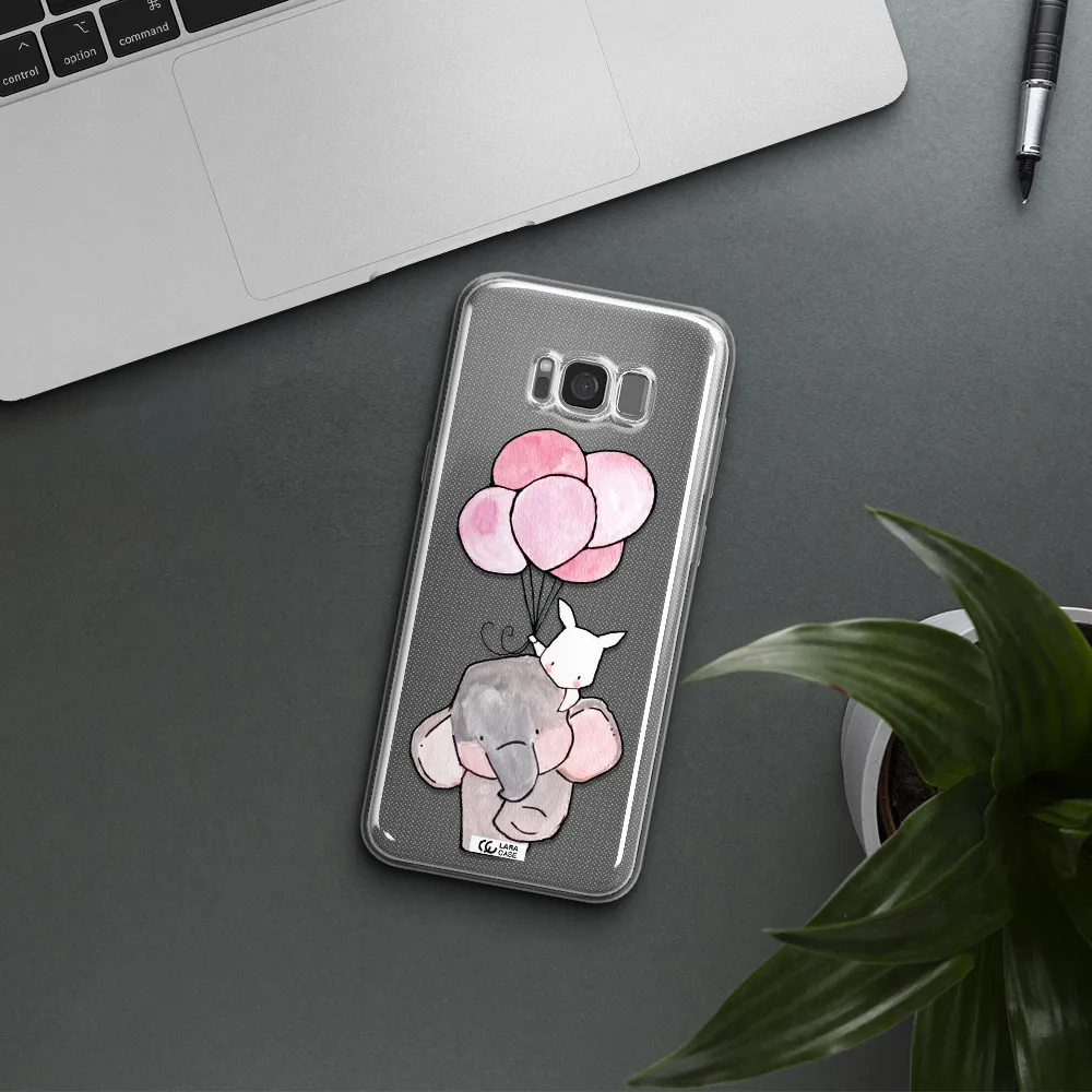 a cartoon elephant and donkey holding balloons Samsung S8 Clear TPU Case