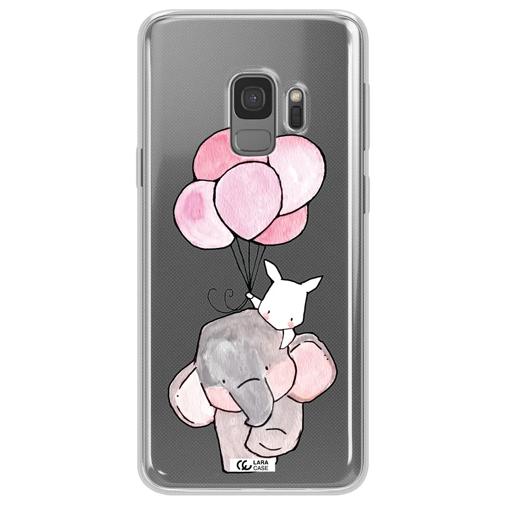 a cartoon elephant and donkey holding balloons Samsung S9 Clear TPU Case