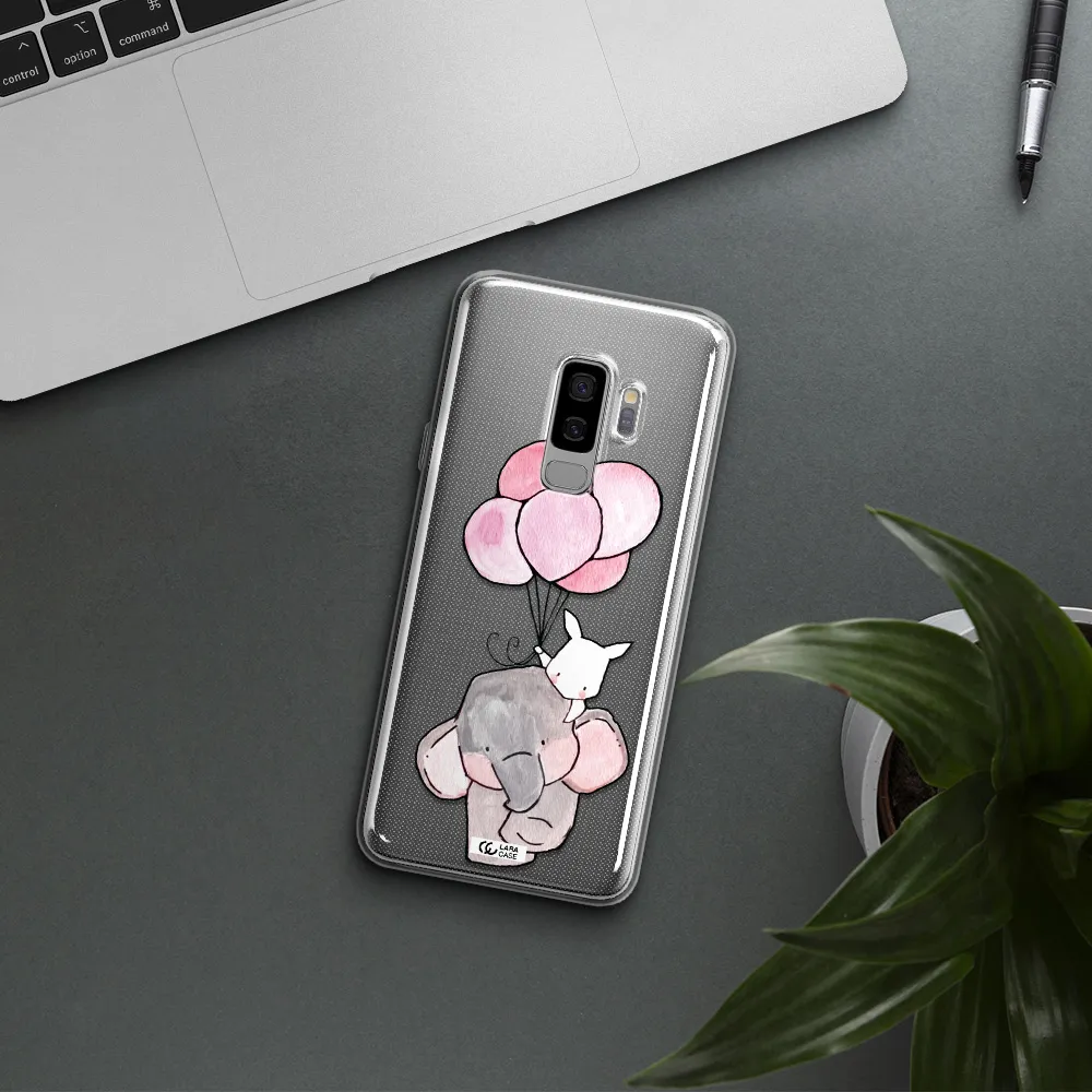 a cartoon elephant and donkey holding balloons Samsung S9 Plus Clear TPU Case