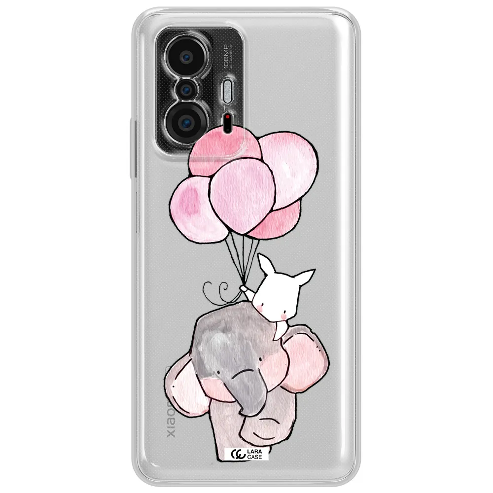A Cartoon Elephant And Donkey Holding Balloons Xiaomi 11T Clear Tpu Case