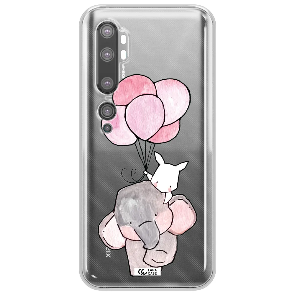 a cartoon elephant and donkey holding balloons Xiaomi Mi Note 10 Clear TPU Case