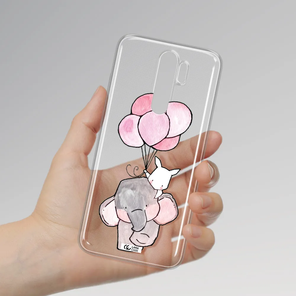 a cartoon elephant and donkey holding balloons Xiaomi Note 8 Pro Clear TPU Case