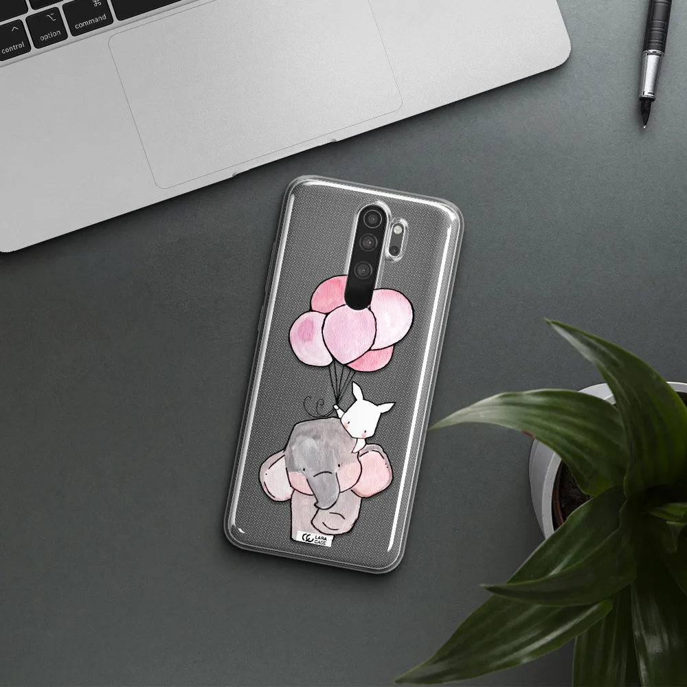 a cartoon elephant and donkey holding balloons Xiaomi Note 8 Pro Clear TPU Case