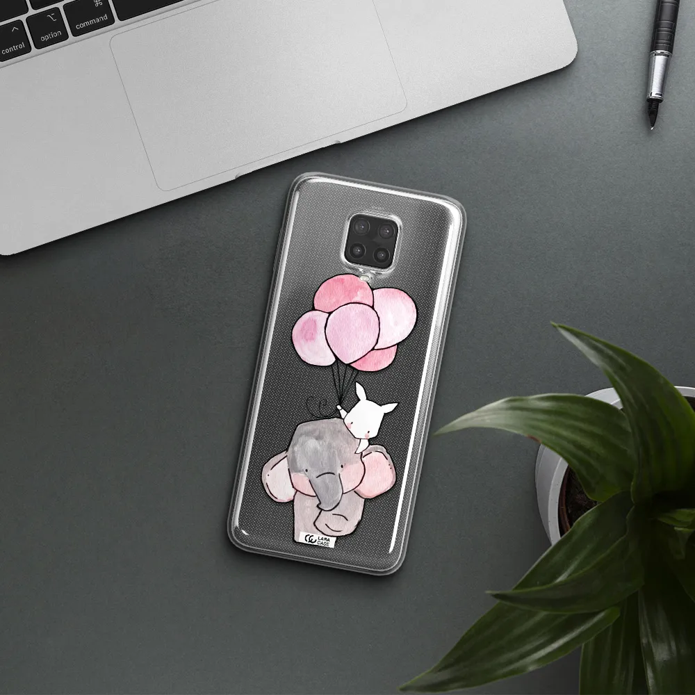 a cartoon elephant and donkey holding balloons Xiaomi Note 9 Pro Clear TPU Case