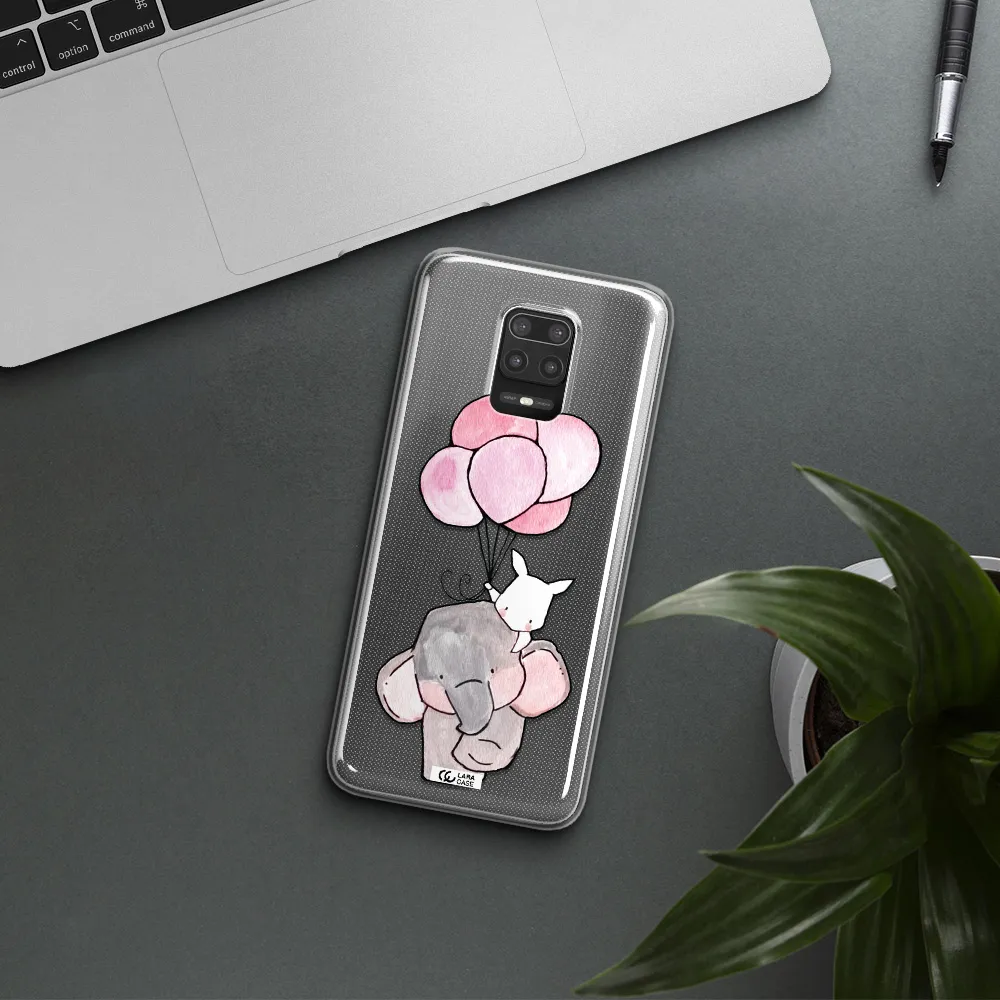 a cartoon elephant and donkey holding balloons Xiaomi Note 9S Clear TPU Case
