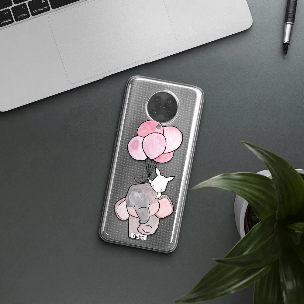 a cartoon elephant and donkey holding balloons Xiaomi Poco F2 Pro Clear TPU Case
