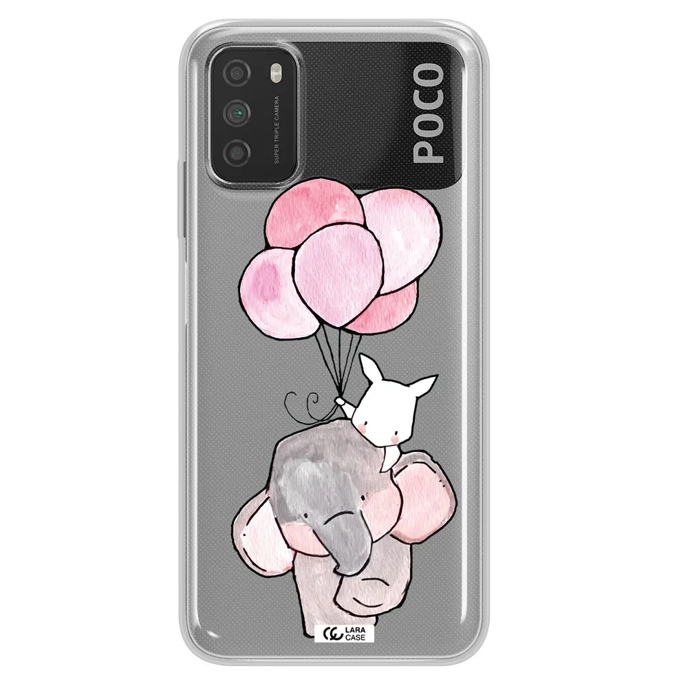 a cartoon elephant and donkey holding balloons Xiaomi Poco M3 Clear TPU Case