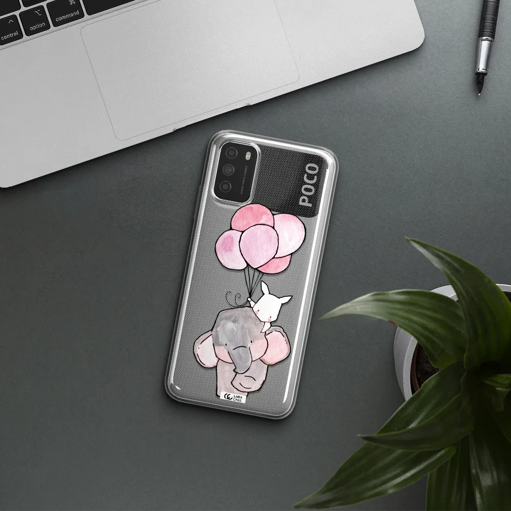 a cartoon elephant and donkey holding balloons Xiaomi Poco M3 Clear TPU Case