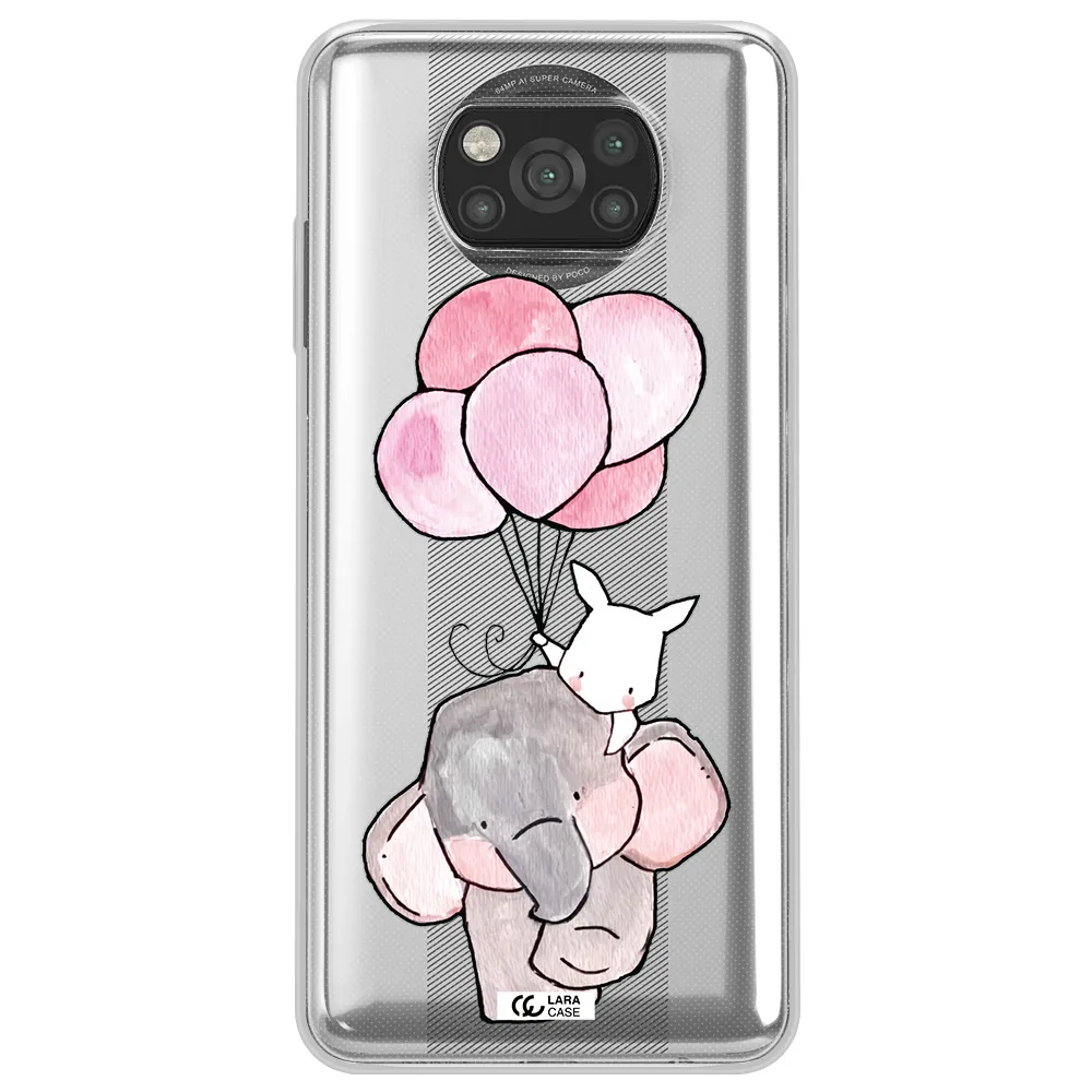 a cartoon elephant and donkey holding balloons Xiaomi Poco X3 Clear TPU Case