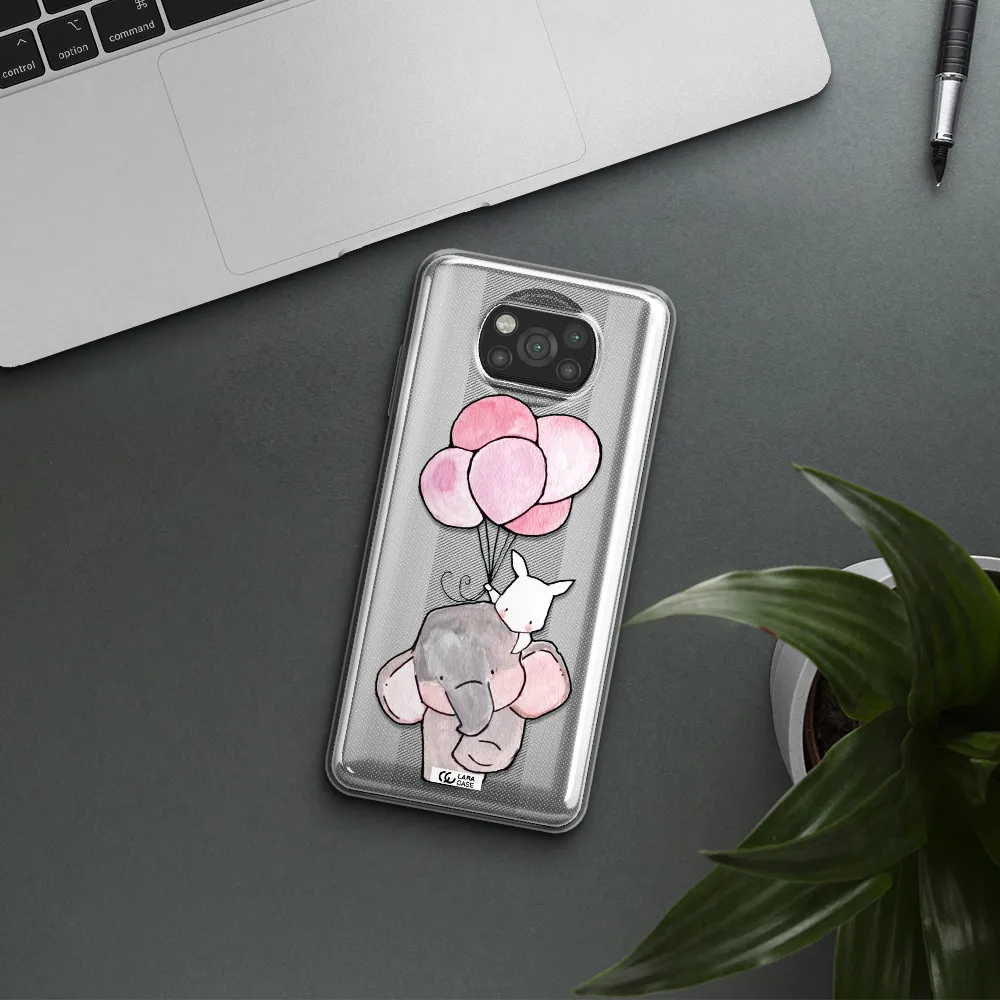 a cartoon elephant and donkey holding balloons Xiaomi Poco X3 Clear TPU Case