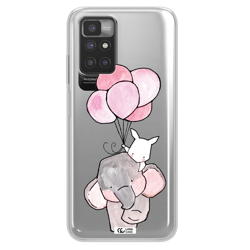 a cartoon elephant and donkey holding balloons Xiaomi Redmi 10 Clear TPU Case