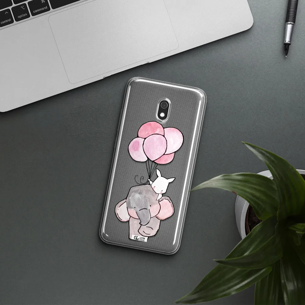 a cartoon elephant and donkey holding balloons Xiaomi Redmi 8A Clear TPU Case