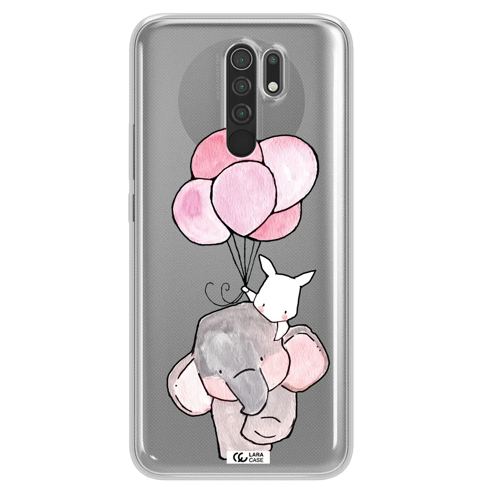 a cartoon elephant and donkey holding balloons Xiaomi Redmi 9 Clear TPU Case