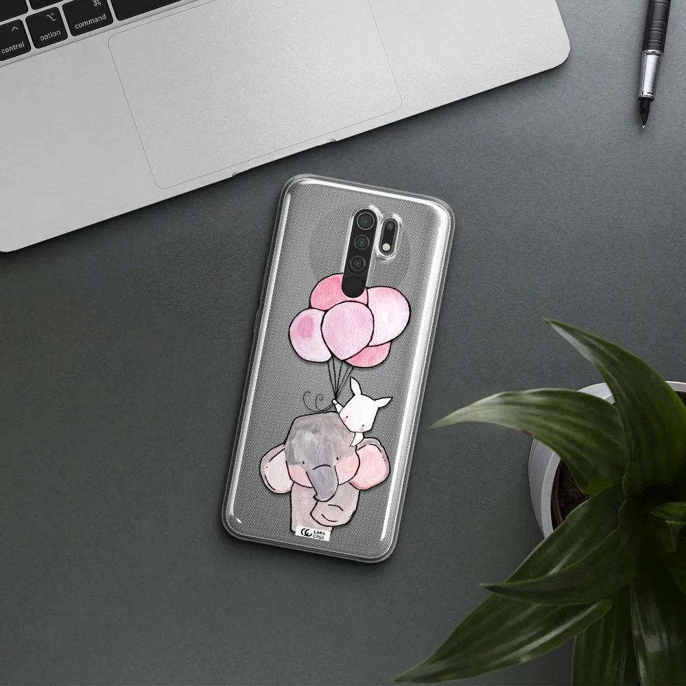 a cartoon elephant and donkey holding balloons Xiaomi Redmi 9 Clear TPU Case