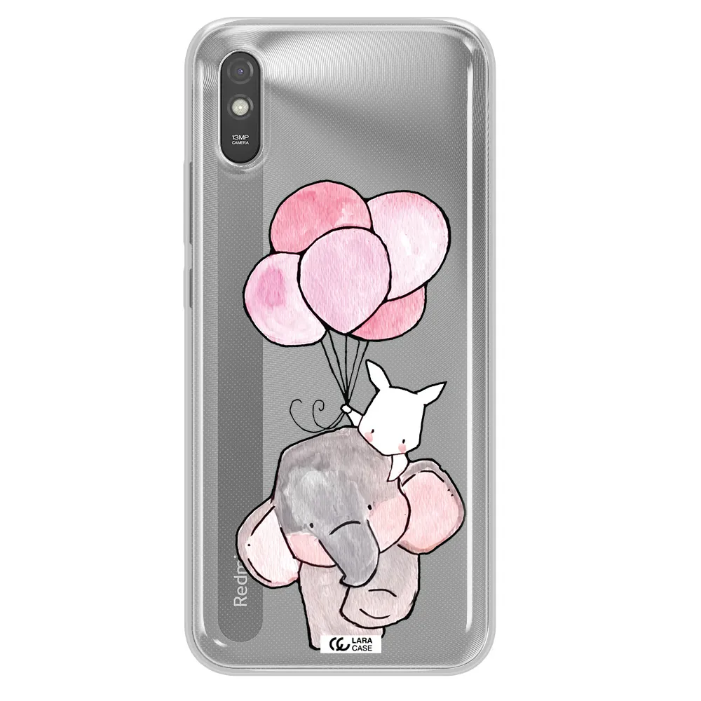 a cartoon elephant and donkey holding balloons Xiaomi Redmi 9A Clear TPU Case