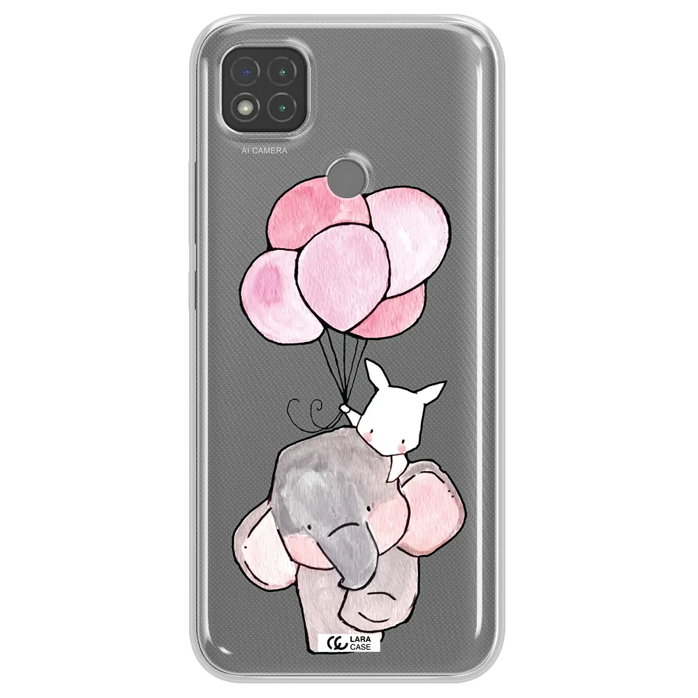 a cartoon elephant and donkey holding balloons Xiaomi Redmi 9C Clear TPU Case