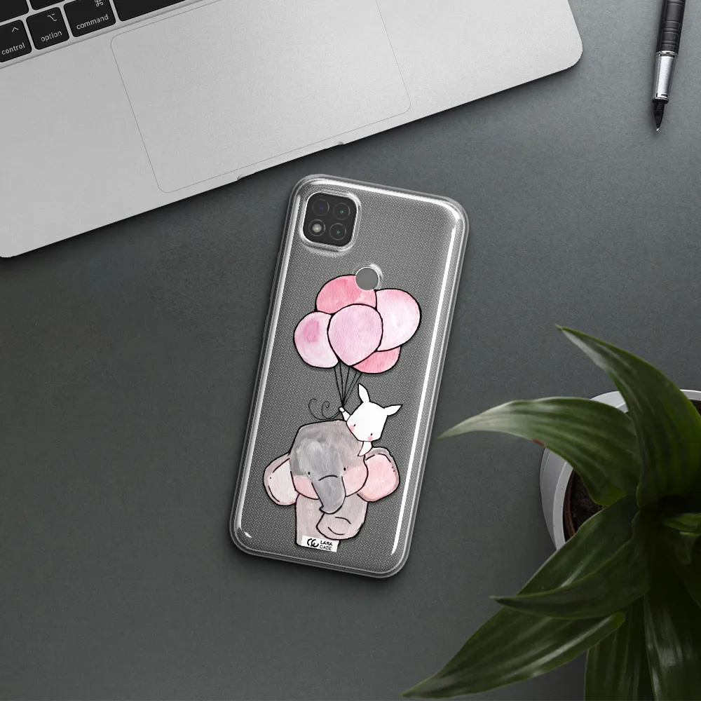 a cartoon elephant and donkey holding balloons Xiaomi Redmi 9C Clear TPU Case