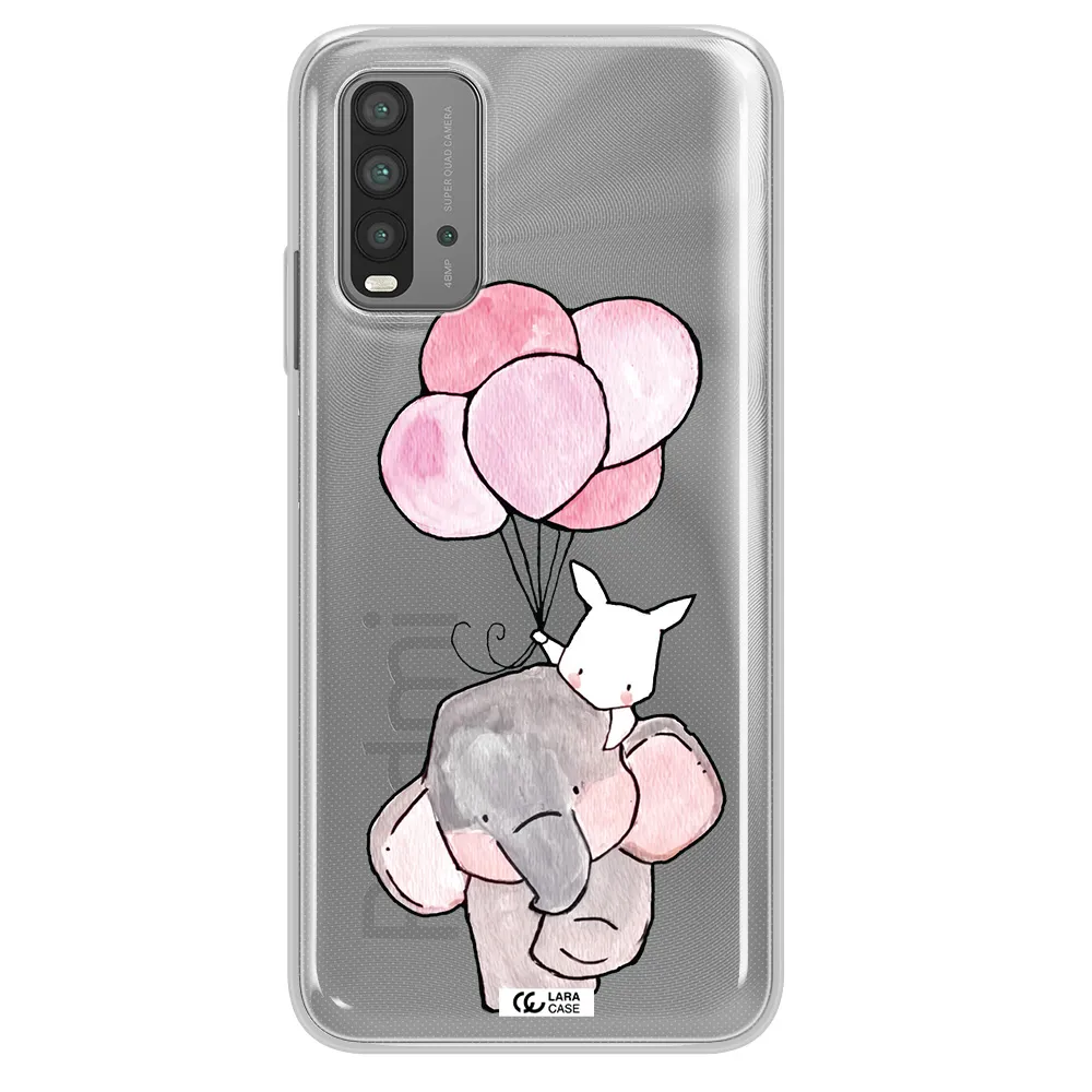 a cartoon elephant and donkey holding balloons Xiaomi Redmi 9T Clear TPU Case