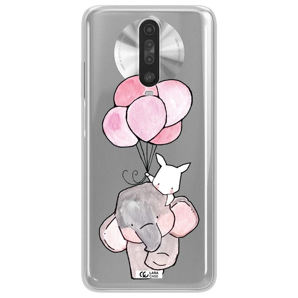 a cartoon elephant and donkey holding balloons Xiaomi Redmi K30 Clear TPU Case
