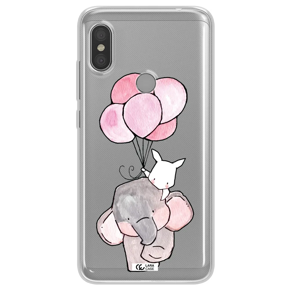 a cartoon elephant and donkey holding balloons Xiaomi Redmi Note 6 Pro Clear TPU Case