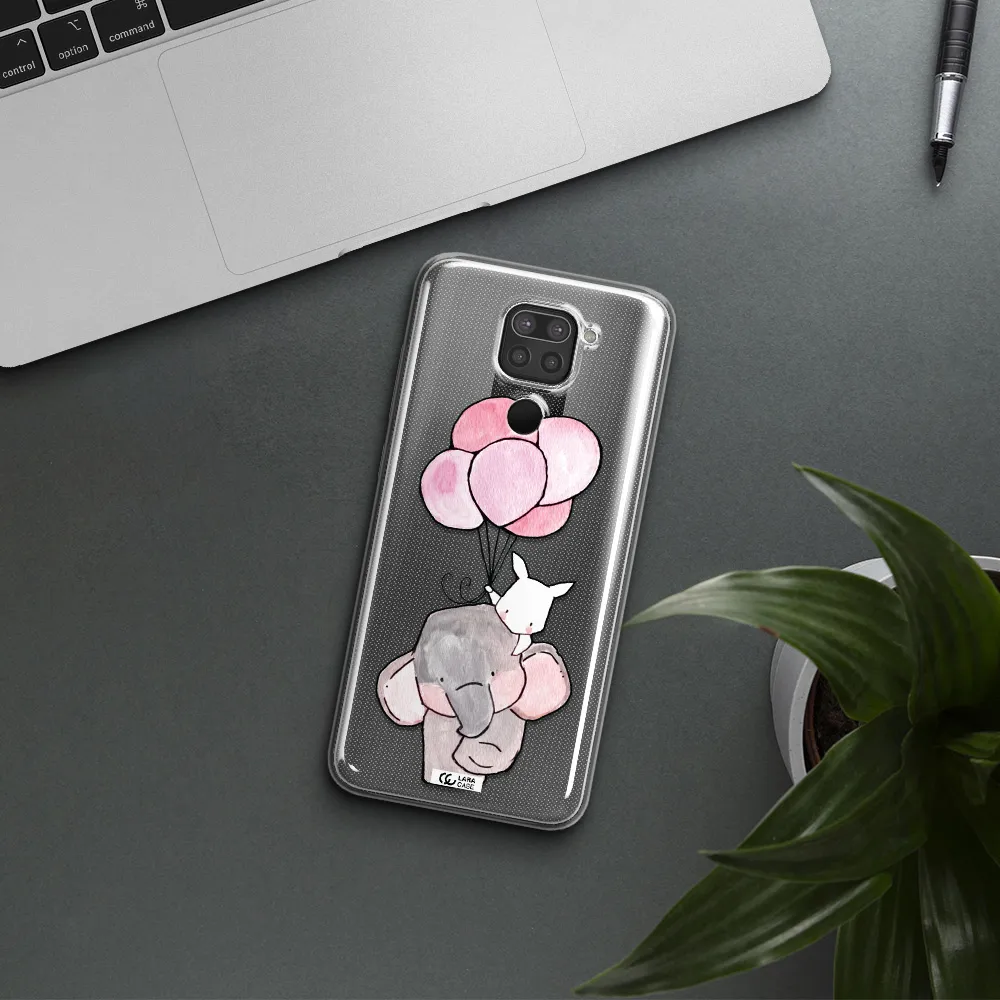 a cartoon elephant and donkey holding balloons Xiaomi Redmi Note 9 Clear TPU Case