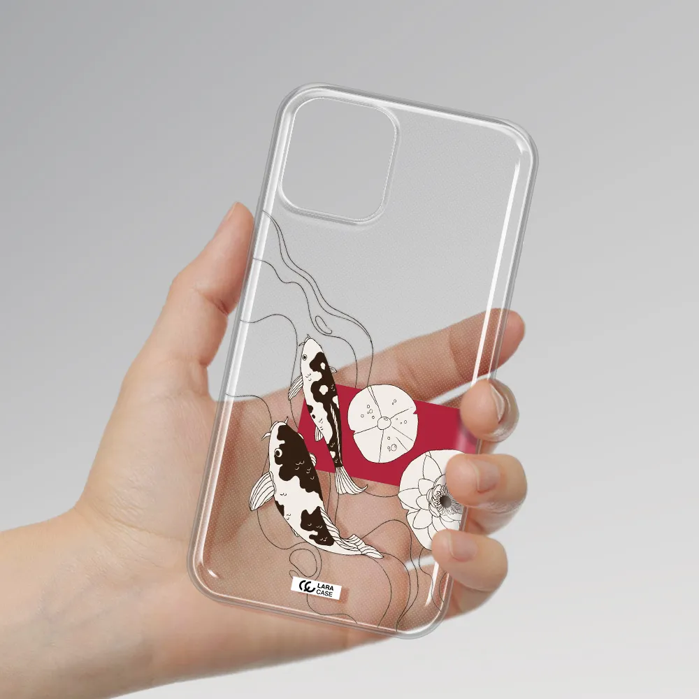 a black and white illustration of fish and flowers Apple iPhone 11 pro Clear TPU Case