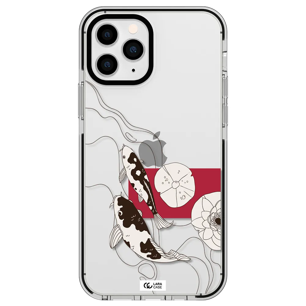 a black and white illustration of fish and flowers Apple iPhone 11 pro impact black border Case