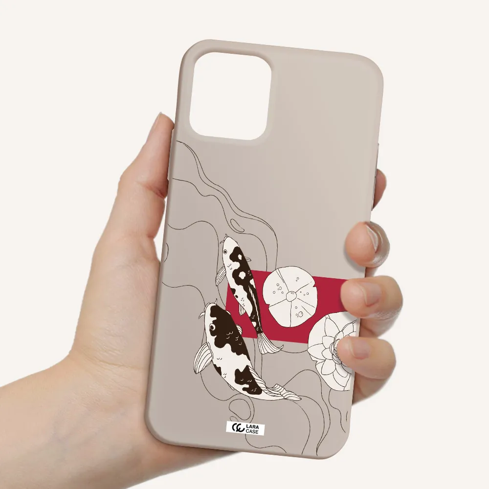 a black and white illustration of fish and flowers Apple iPhone 11 pro Silicone Stone Case