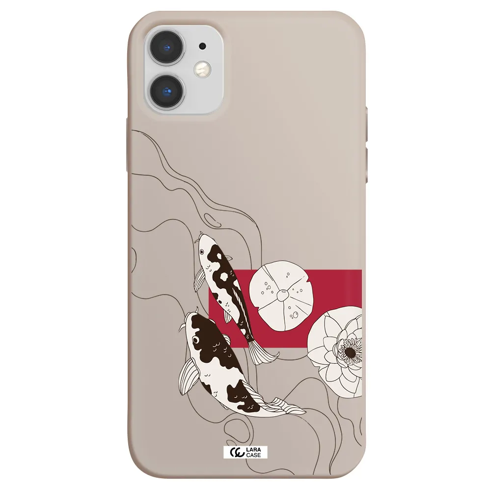a black and white illustration of fish and flowers Apple iPhone 11 Silicone Stone Case