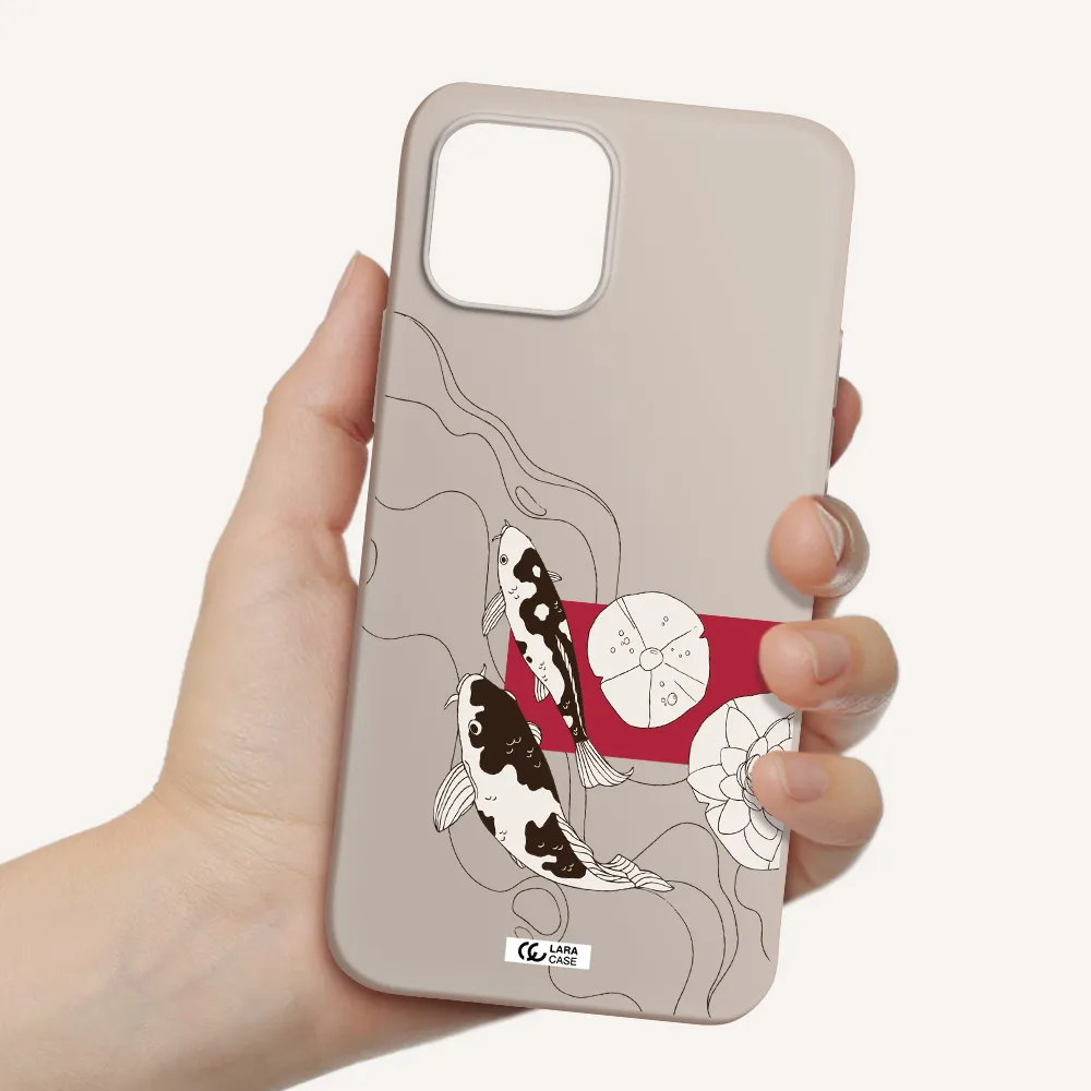 a black and white illustration of fish and flowers Apple iPhone 12 mini Silicone Stone Case