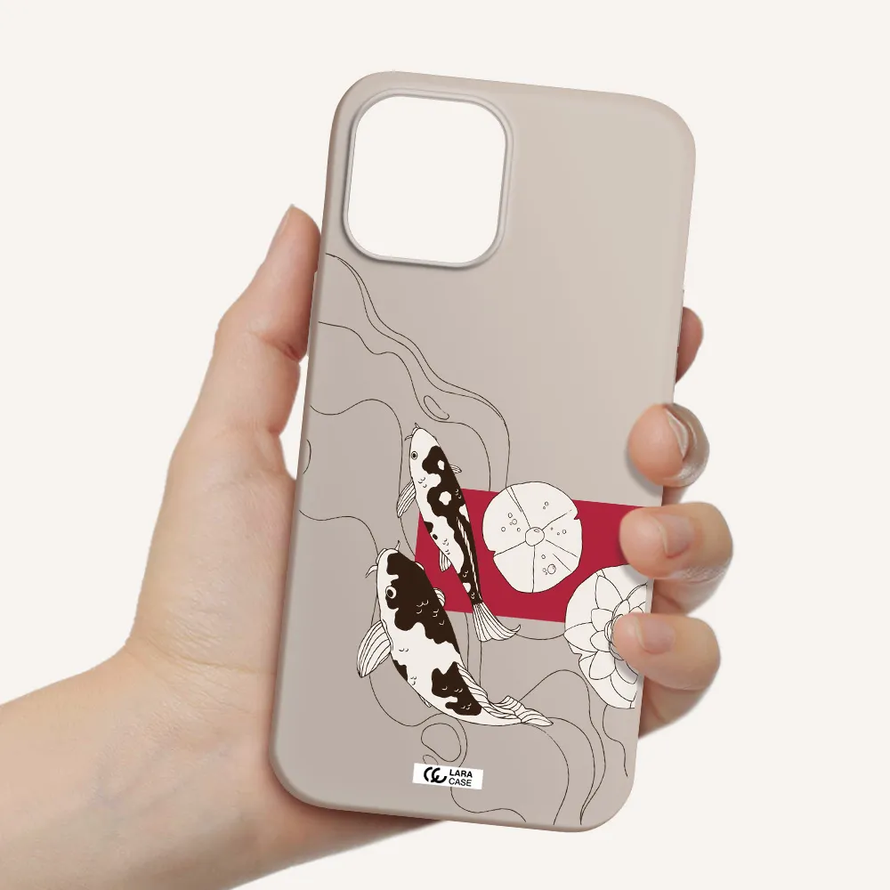 a black and white illustration of fish and flowers Apple iPhone 12 pro max Silicone Stone Case