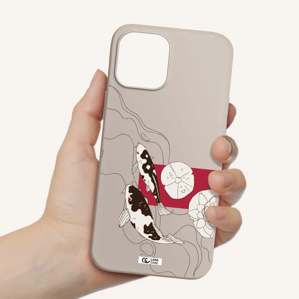 a black and white illustration of fish and flowers Apple iPhone 12 pro Silicone Stone Case