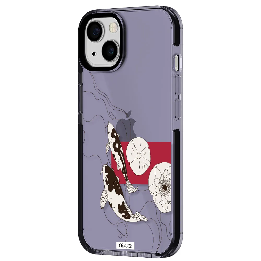 a black and white illustration of fish and flowers Apple iPhone 13 impact Lilac Case