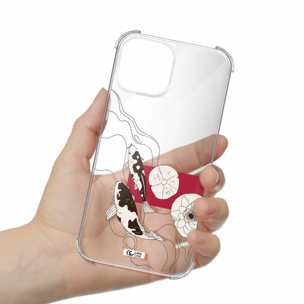 a black and white illustration of fish and flowers Apple iPhone 13 mini Clear PC Case