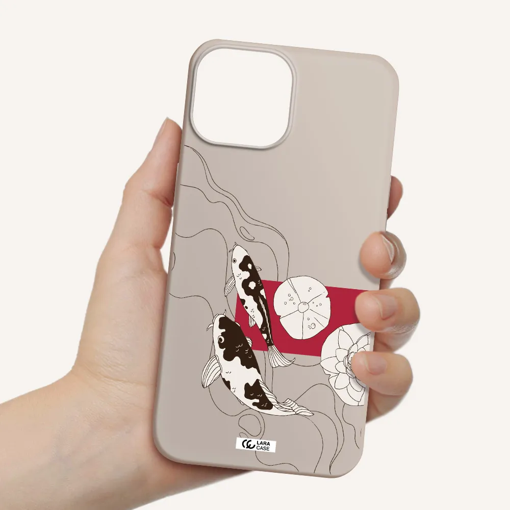 a black and white illustration of fish and flowers Apple iPhone 13 mini Silicone Stone Case