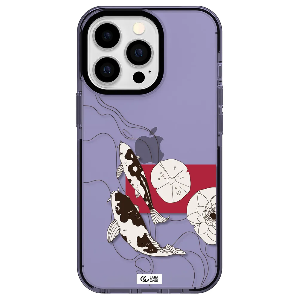 a black and white illustration of fish and flowers Apple iPhone 13 Pro impact Lilac Case
