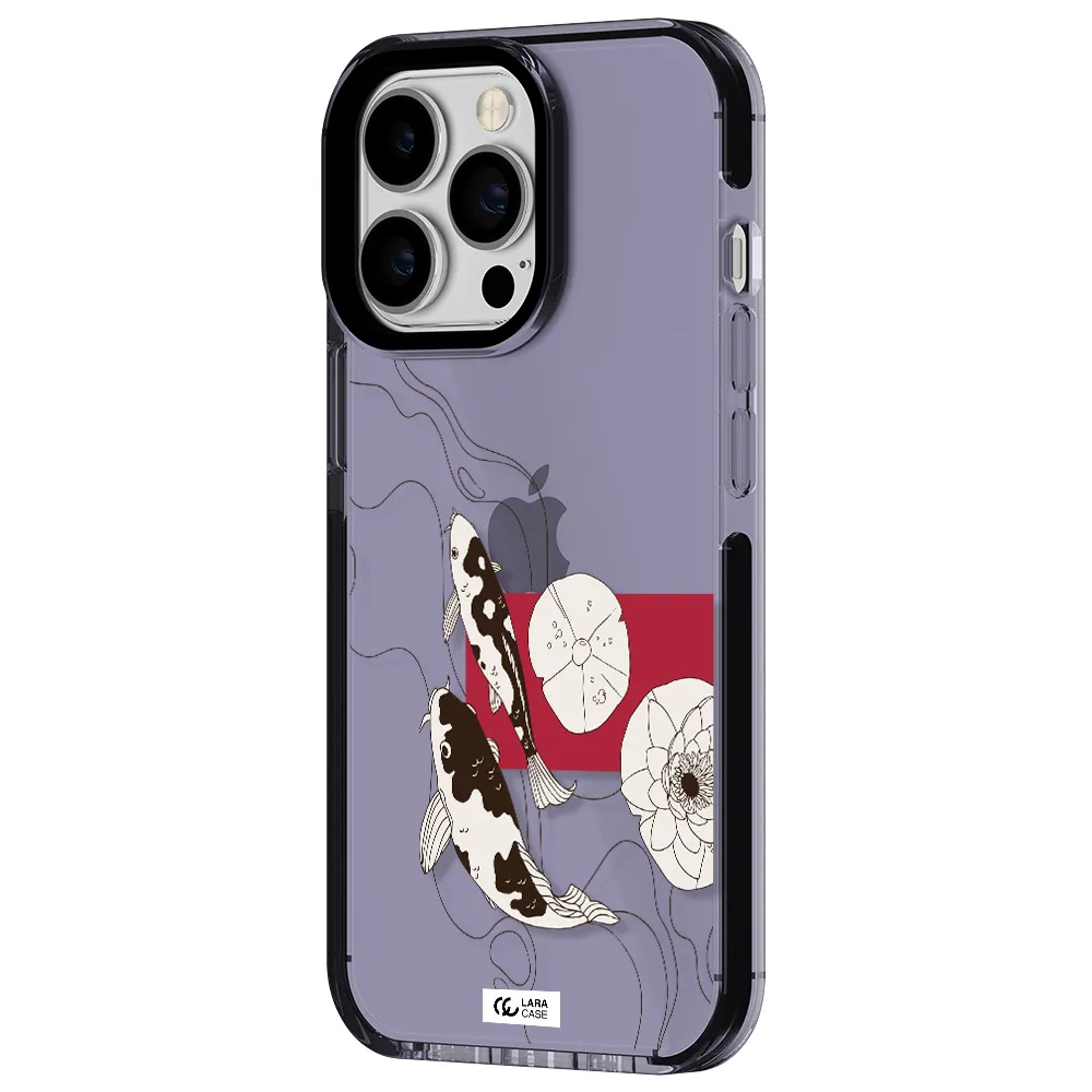 a black and white illustration of fish and flowers Apple iPhone 13 Pro impact Lilac Case