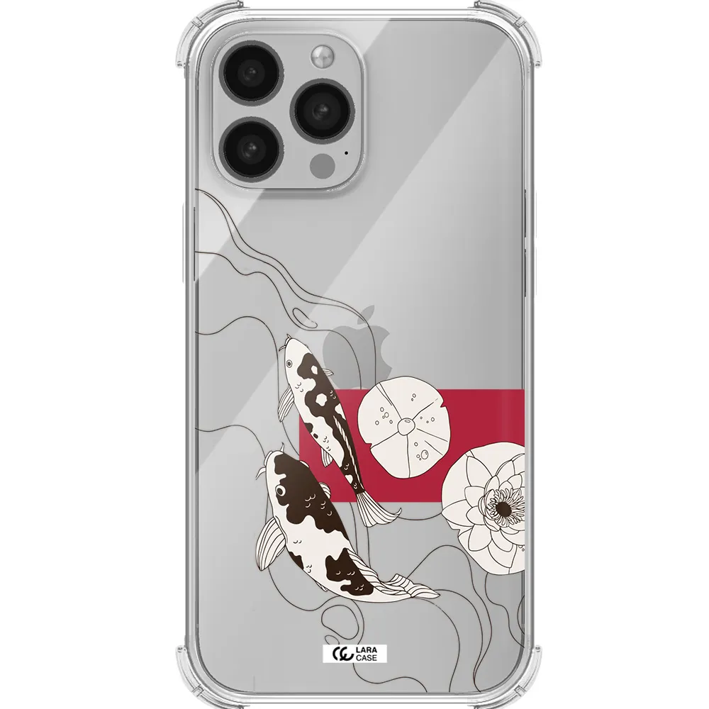 a black and white illustration of fish and flowers Apple iPhone 13 Pro Max Clear PC Case