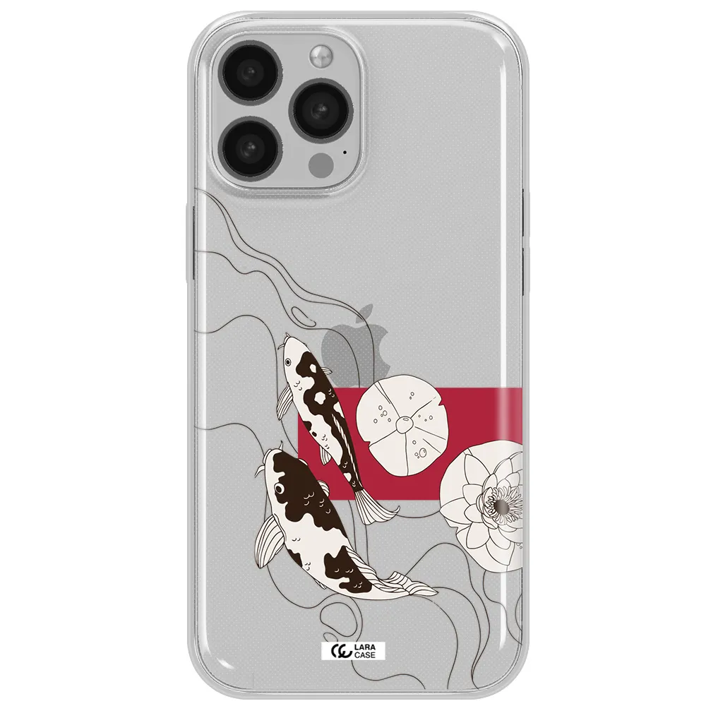 a black and white illustration of fish and flowers Apple iPhone 13 Pro Max Clear TPU Case