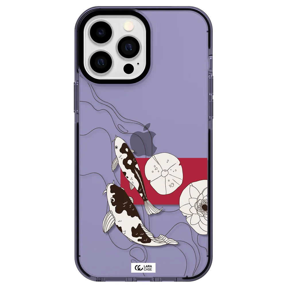 a black and white illustration of fish and flowers Apple iPhone 13 Pro Max impact Lilac Case