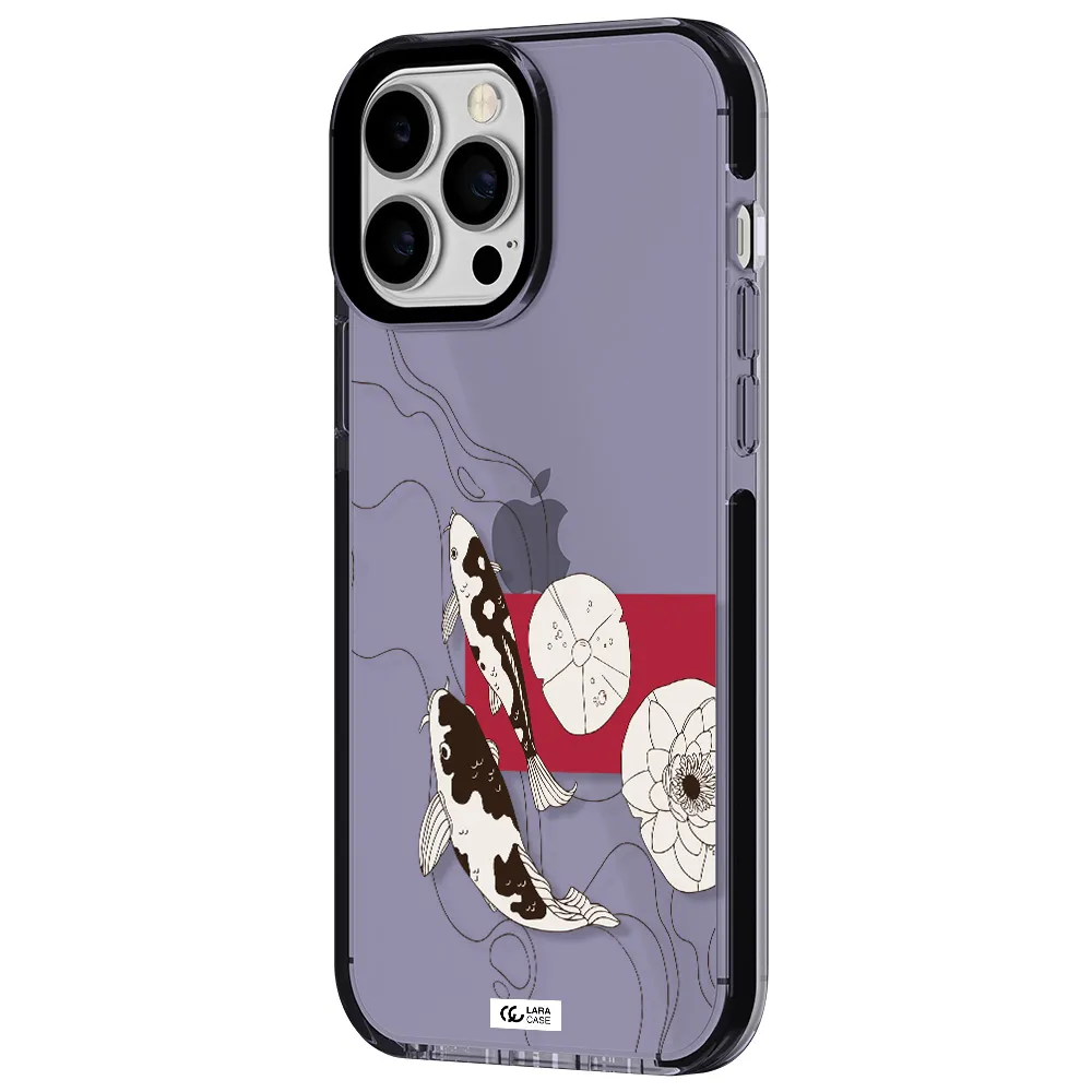 a black and white illustration of fish and flowers Apple iPhone 13 Pro Max impact Lilac Case