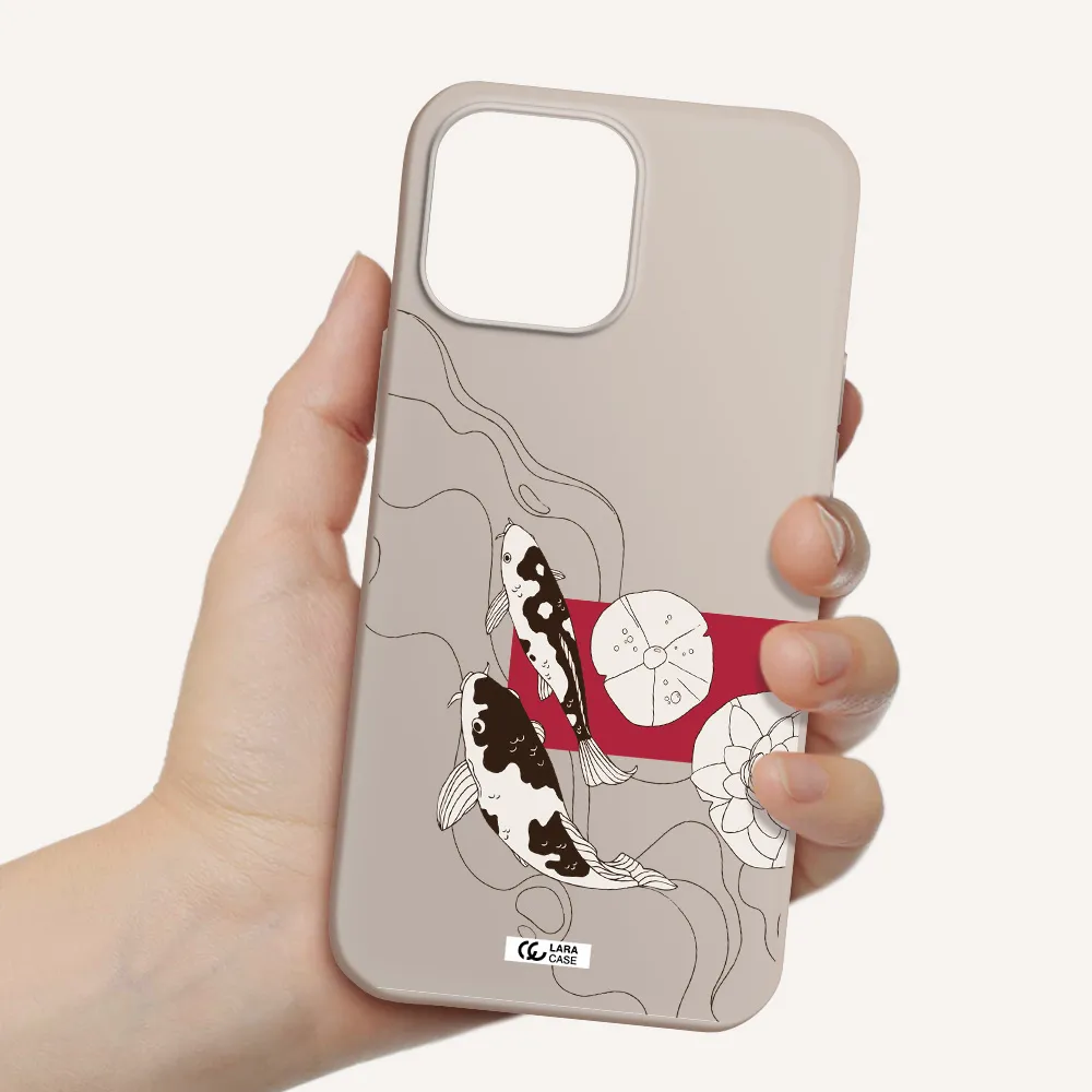 a black and white illustration of fish and flowers Apple iPhone 13 Pro Max Silicone Stone Case